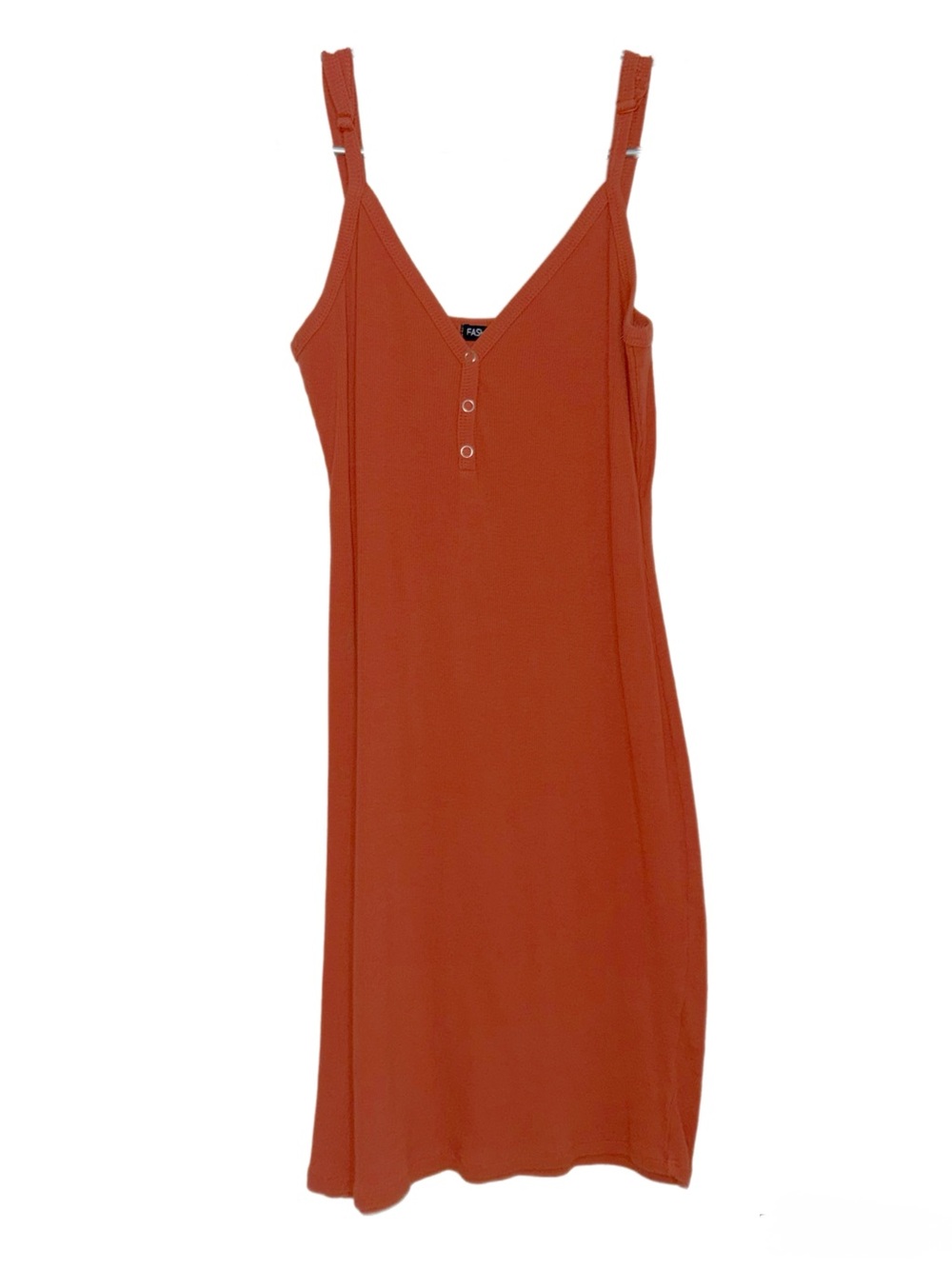 Fashion Nova Rust Orange Tank Midi Dress with Button V-Neck